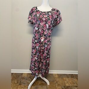 Handmade, Floral Pink & Black Dress w/ side slit for measurements see photos
